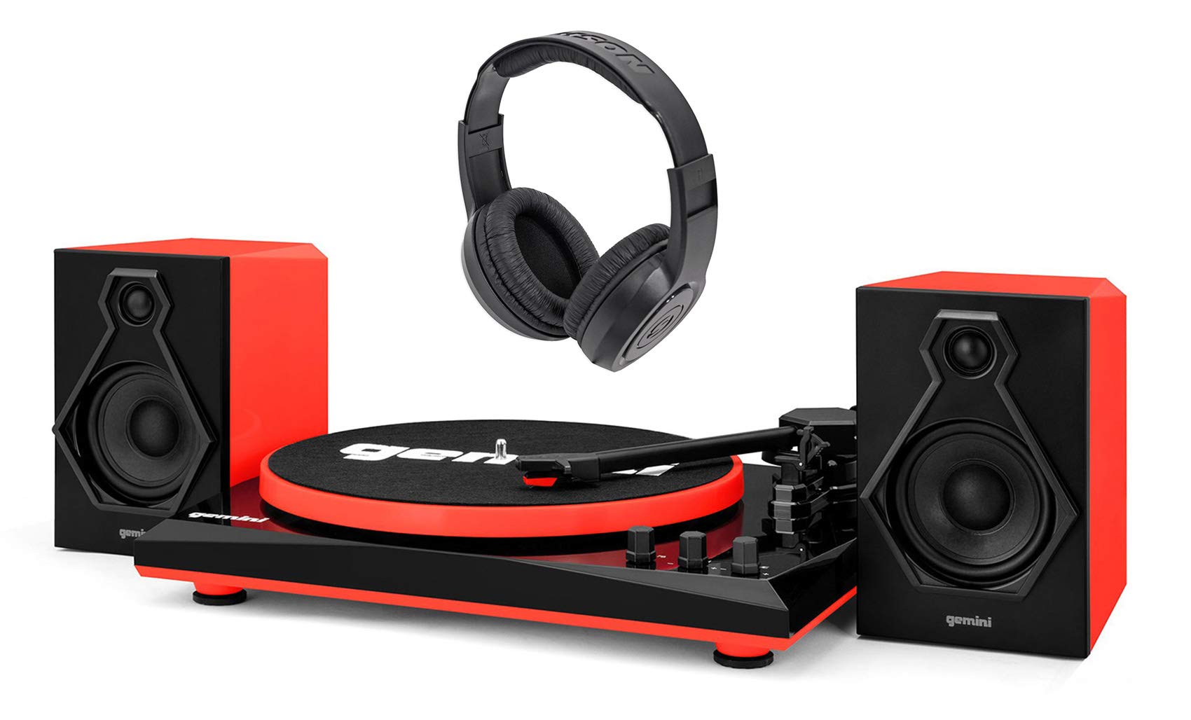 Gemini TT-900 Bluetooth Vinyl Record Player with Dual Speakers & Samson SR350 Studio Headphones - Perfect for Home Music Listening & DJ Mixing