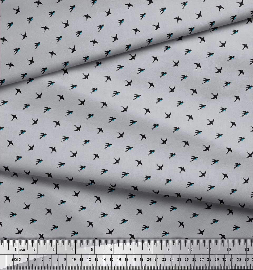 Soimoi Velvet Grey Fabric by The Yard - 58 Inch Wide - Small Swallow Bird Print Fabric for DIY Dresses, Curtains & Home Decor