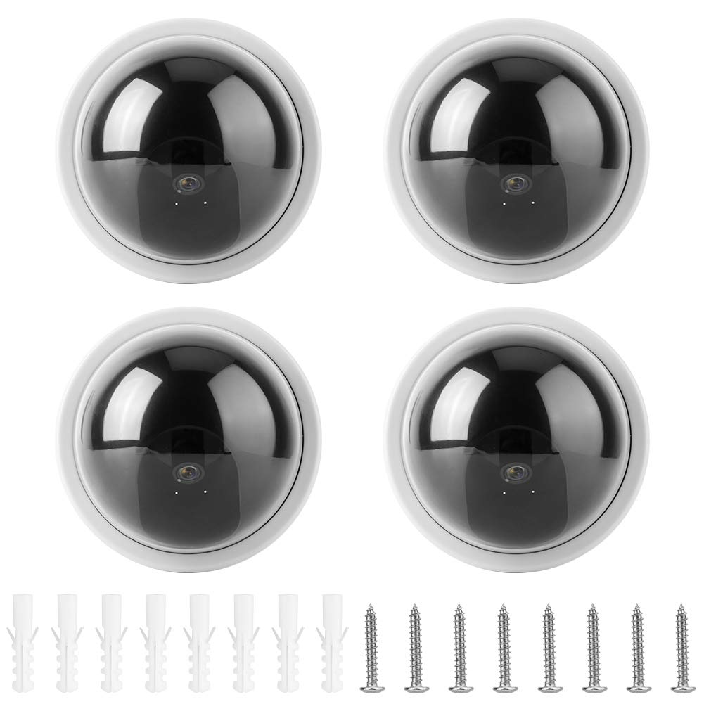 **Fake Security Camera with Flashing LED Light - 4 Pack Dummy Dome Surveillance Cameras for Outdoor & Indoor Use - Blink Outdoor Camera Simulation for Home & Office Security (White)**