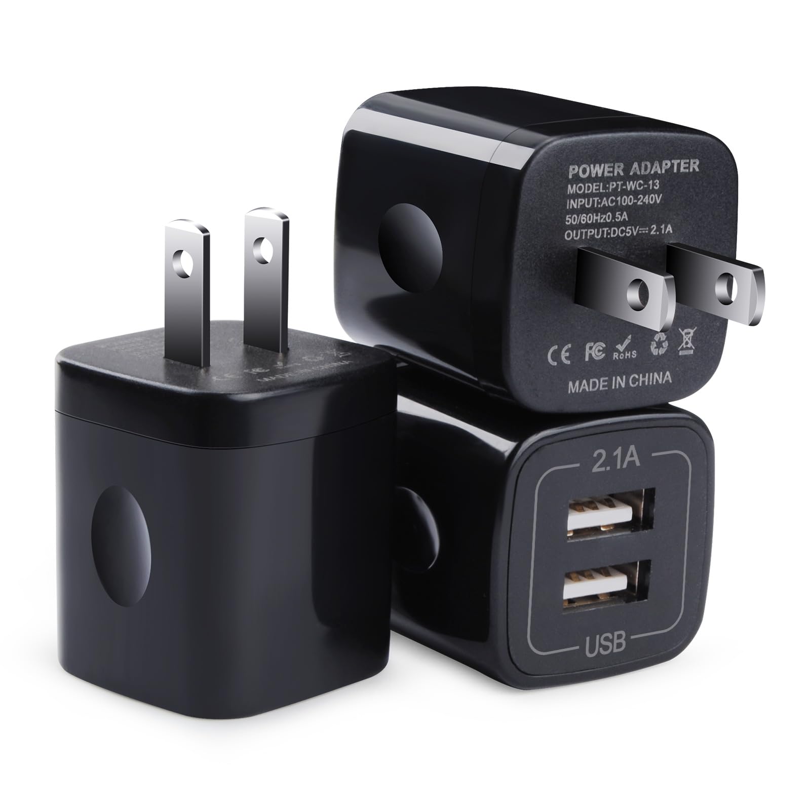 Fast Charging USB Wall Adapter 3-Pack - Dual Port 2.1A Wall Charger Block for iPhone 16/16 Pro/15/14/13/12/11/XS Max/XR/X/8/7/6, iPad & Samsung - Compact Cube Design for Home, Office & Travel Charging