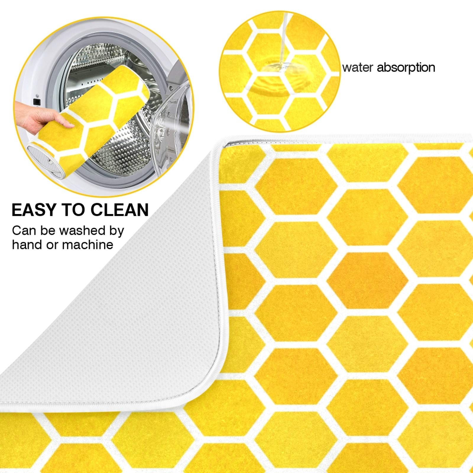 Hexagon Honeycomb Dish Drying Mat - 18x16 Inch Absorbent Microfiber Kitchen Counter Pad | Non-Slip Reversible Bottle & Dish Drainer Mat in Yellow & Orange Gradient | Perfect for Drying Dishes, Utensils & Glassware