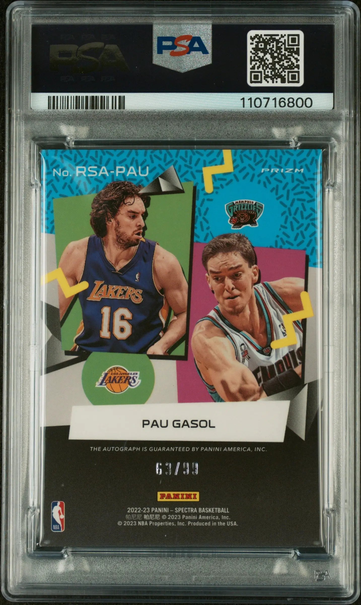 2022 Panini Spectra Retrospect Pau Gasol Autographed Basketball Card PSA 8 /99 - Rare Collectible for NBA Fans & Sports Memorabilia Enthusiasts