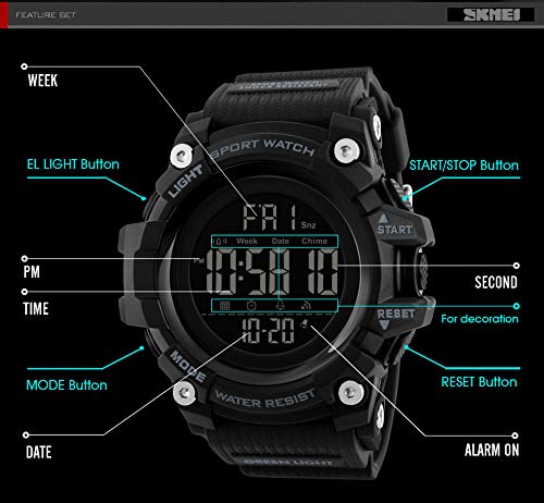 Men's Digital Watch with Big Dial & LED Backlight - Sporty Resin Strap for Outdoor Activities (Blue)