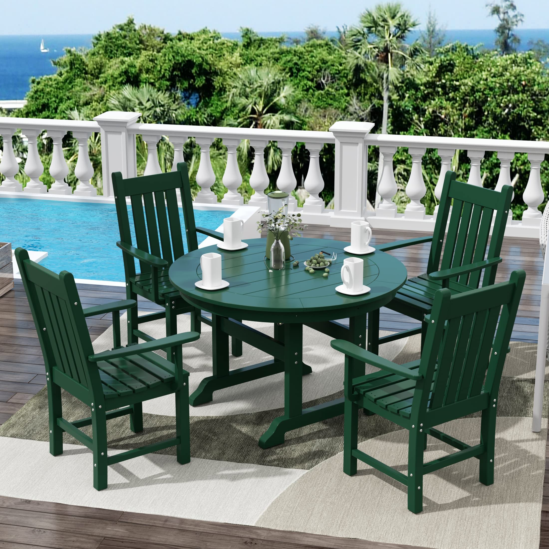 WestinTrends Malibu Classic Outdoor Dining Chairs with Arms - All Weather Poly Lumber Adirondack Patio Chairs for Restaurant & Bistro - 350 LBS Weight Capacity - Dark Green - Perfect for Backyard, Poolside & Garden Relaxation
