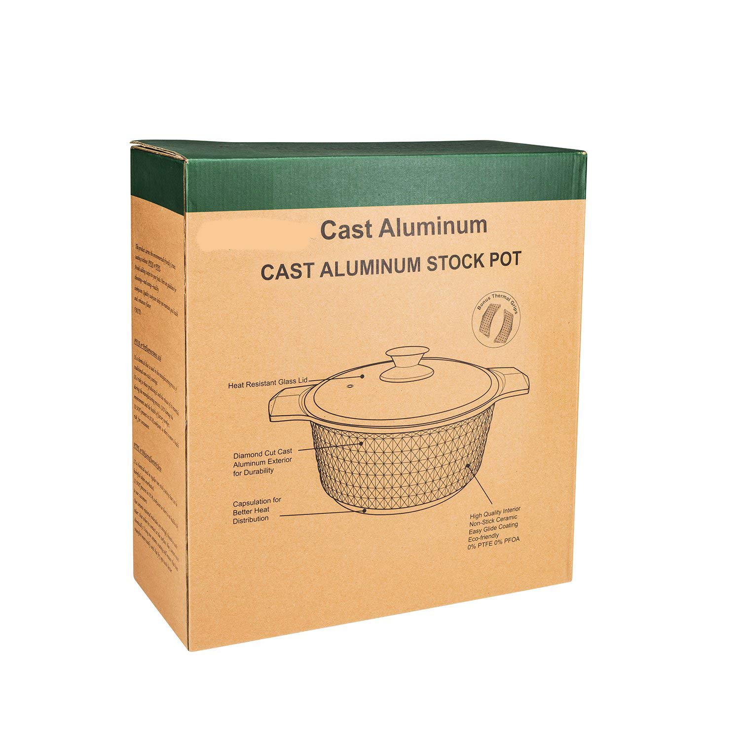 Non-Stick Ceramic Coated 17 Quart Cast Aluminum Stock Pot with Glass Lid - Diamond Cooking Sauce Pan for Soups, Stews & Pasta - Perfect for Large Family Meals & Entertaining