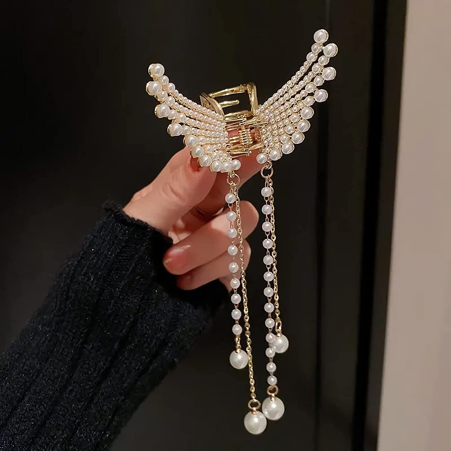 Elegant Pearl & Stone Hair Clips for Women - Wedding Butterfly Claw Clip, Metal Hair Clutcher Accessories for Girls & Women | Perfect for Bridal, Party, and Everyday Hairstyles
