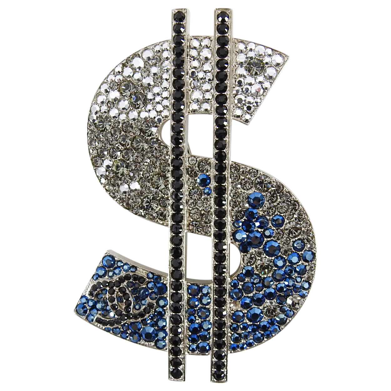Chanel 08P Crystal Strass CC Dollar Sign Brooch Pin - Vintage Chanel CC Logo Brooch with Rhinestones - Perfect for Jackets, Bags & Special Occasions