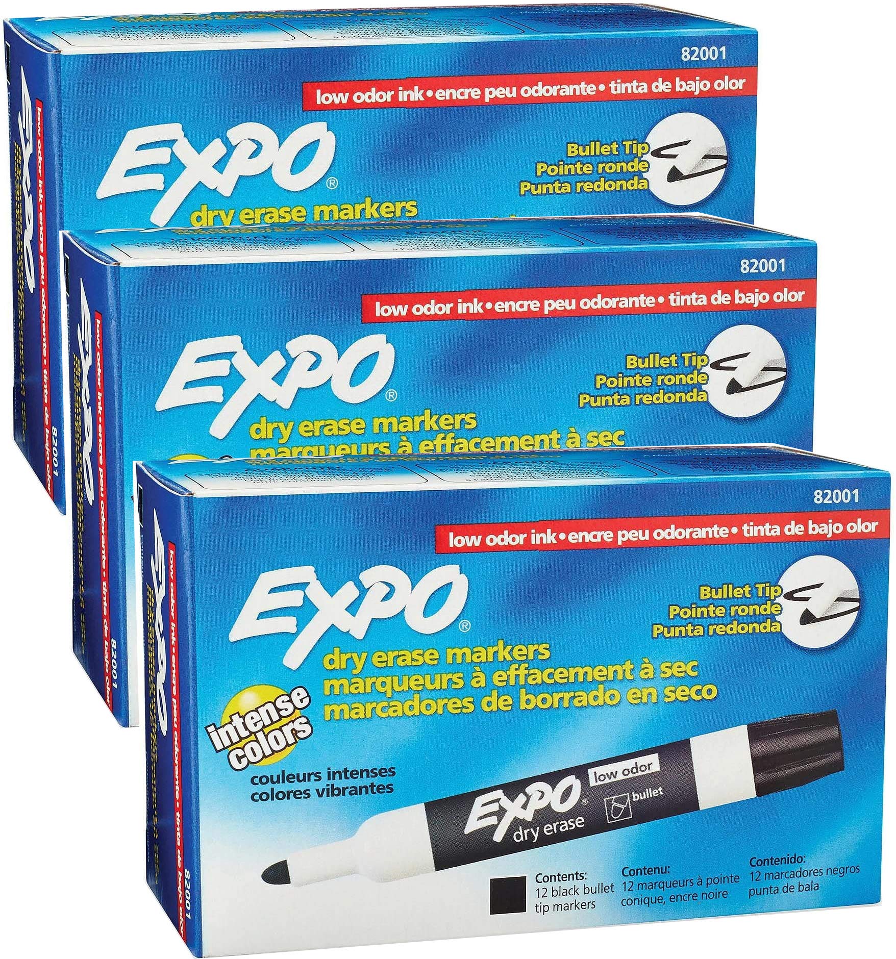 EXPO 82001 Low-Odor Bullet Tip Dry Erase Markers - 36 Black Whiteboard Markers for Classroom, Office & Home Use - Works on Whiteboards, Glass & Non-Porous Surfaces - Ideal for Teachers, Students & Professionals