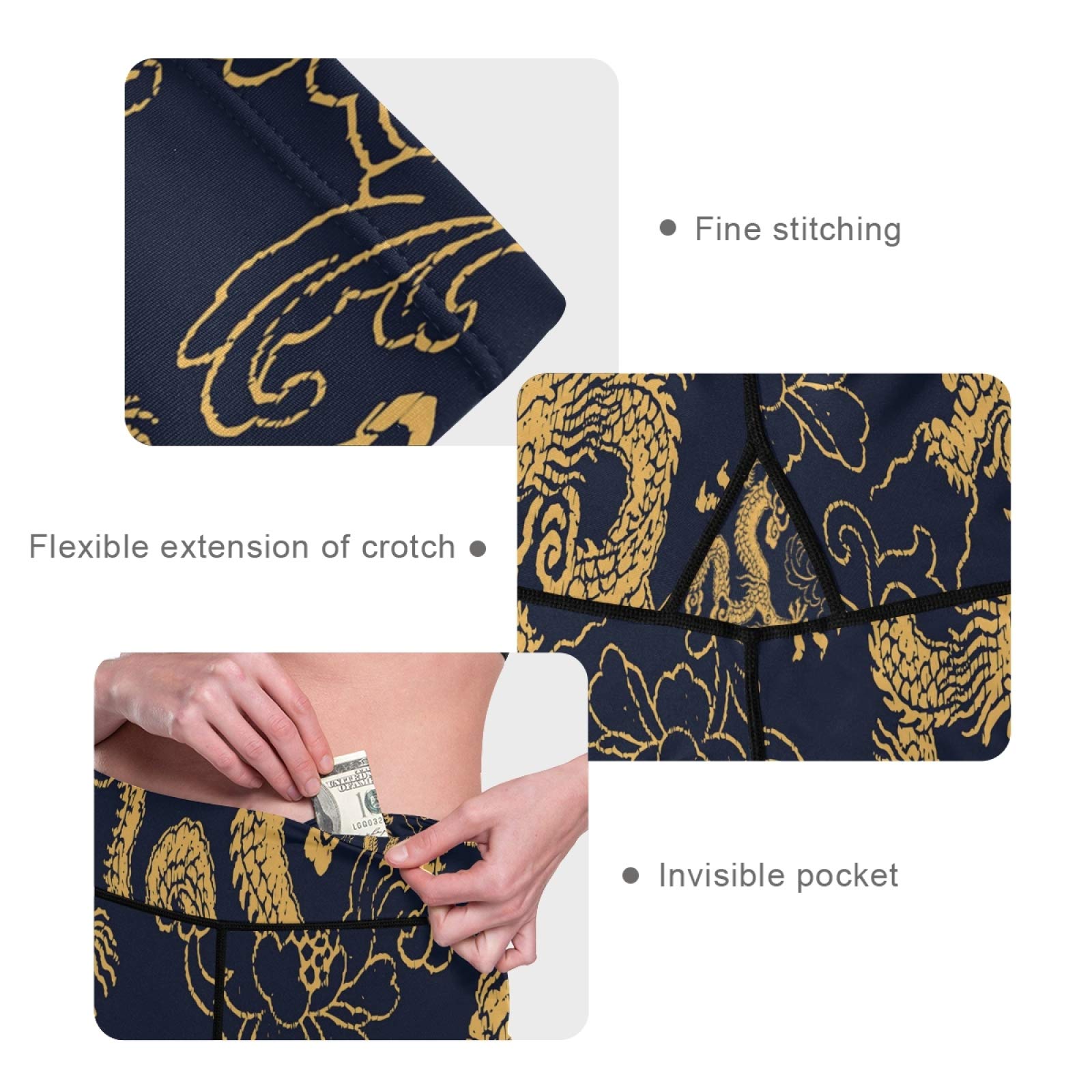 Golden Dragon Yoga Pants - High Waist Tummy Control Leggings for Women, Workout & Running (XXL)