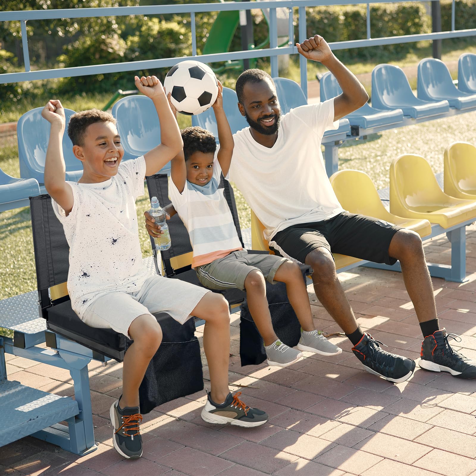 Extra Wide Stadium Seats with Back Support - 2 Pack Portable Bleacher Chairs | Foldable Cushioned Seating for Sports Games, Concerts & Outdoor Events