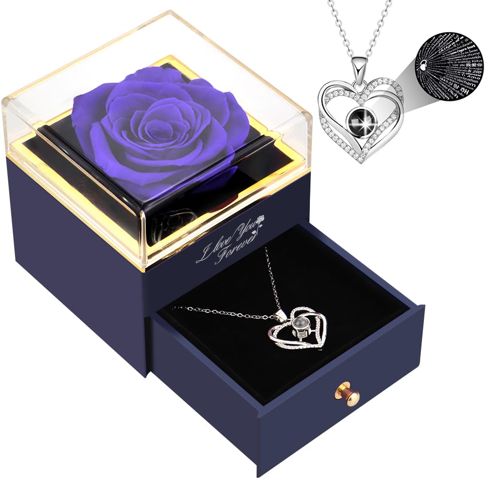 Vanleonet Preserved Blue Real Rose Heart Necklace - Romantic I Love You Jewelry Gift for Women, Perfect for Mom, Wife, Girlfriend, Grandma on Mother's Day, Christmas, Anniversary, Valentine's Day, or Special Occasions