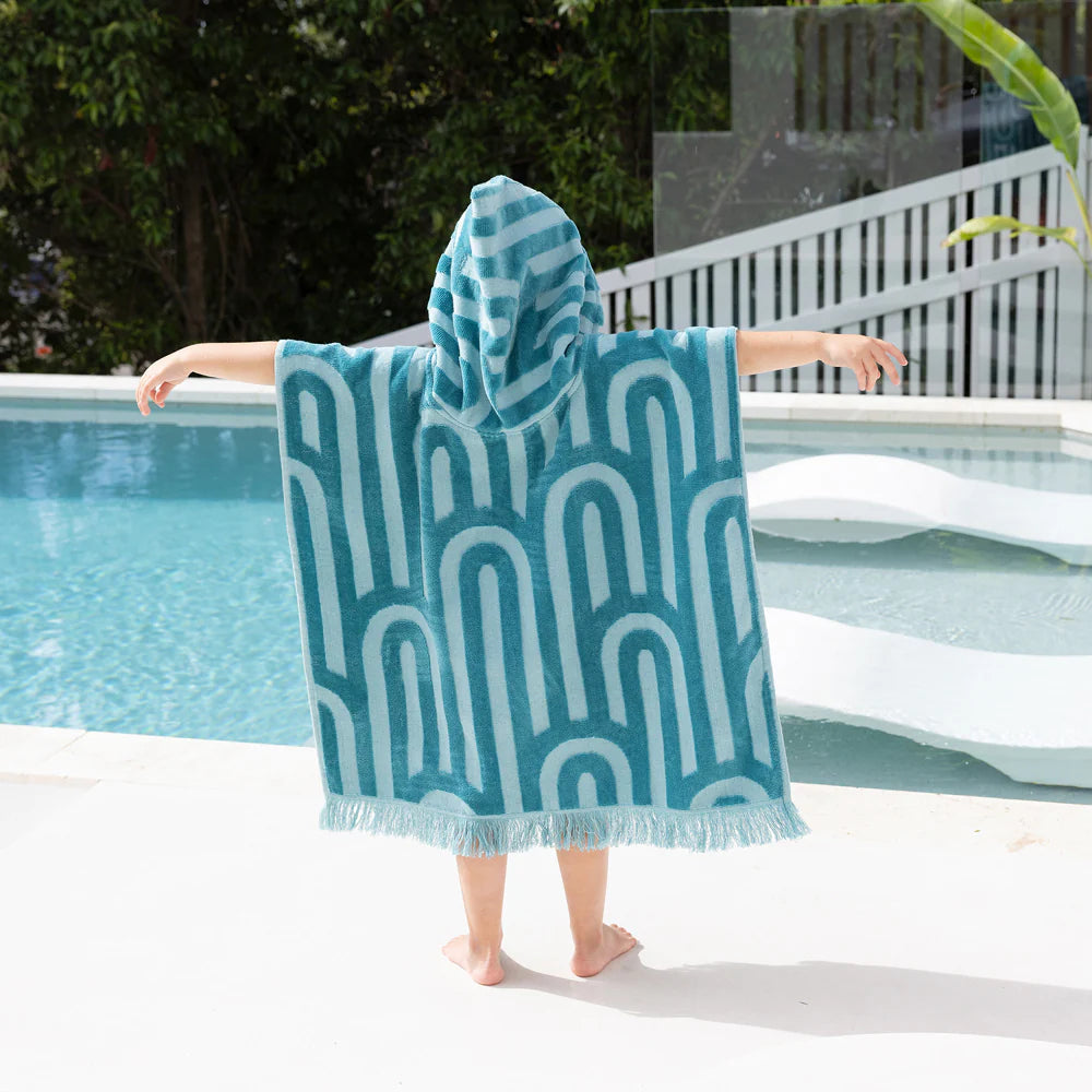 Bambury HiLo Kids Beach Poncho - Quick Dry Swim Cover Up, UV Protection, Turquoise Blue - Perfect for Pool, Beach & Water Park Adventures
