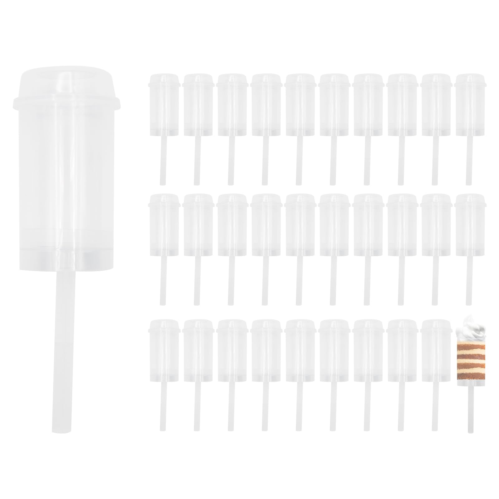 Push Up Cake Pop Shooter - 30 Pack Round Plastic Jelly Ice Cream Containers with Lids & Sticks for Baking, Desserts, Party Treats | Perfect for Birthday Parties, Baby Showers & Summer Snacks