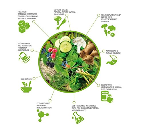 Vita Greens & Fruit Superfood Powder - Organic Apple Flavor for Smoothies, Juices & Healthy Drinks | Boost Energy & Immunity | Vegan, Gluten-Free Supplement