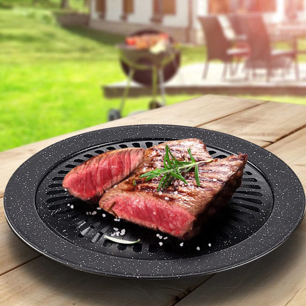 Yardwe Korean Cast Iron BBQ Grill Pan - Nonstick Stovetop Smokeless Grill for Grilling Vegetables, Eggs, Pork, Beef & Meat | Perfect for Indoor & Outdoor Cooking, Camping, Picnics & Backyard BBQs