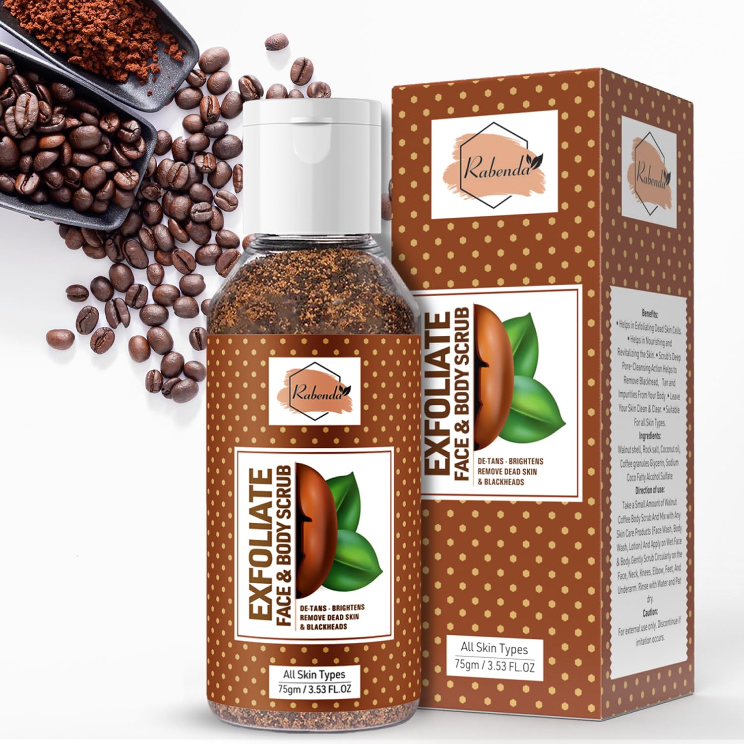 Organic Coffee Scrub for Face & Body - Exfoliating Blackhead Remover, Detan & Deep Cleansing - 75g for Glowing Skin | Perfect for Spa Day & Post-Workout Refresh