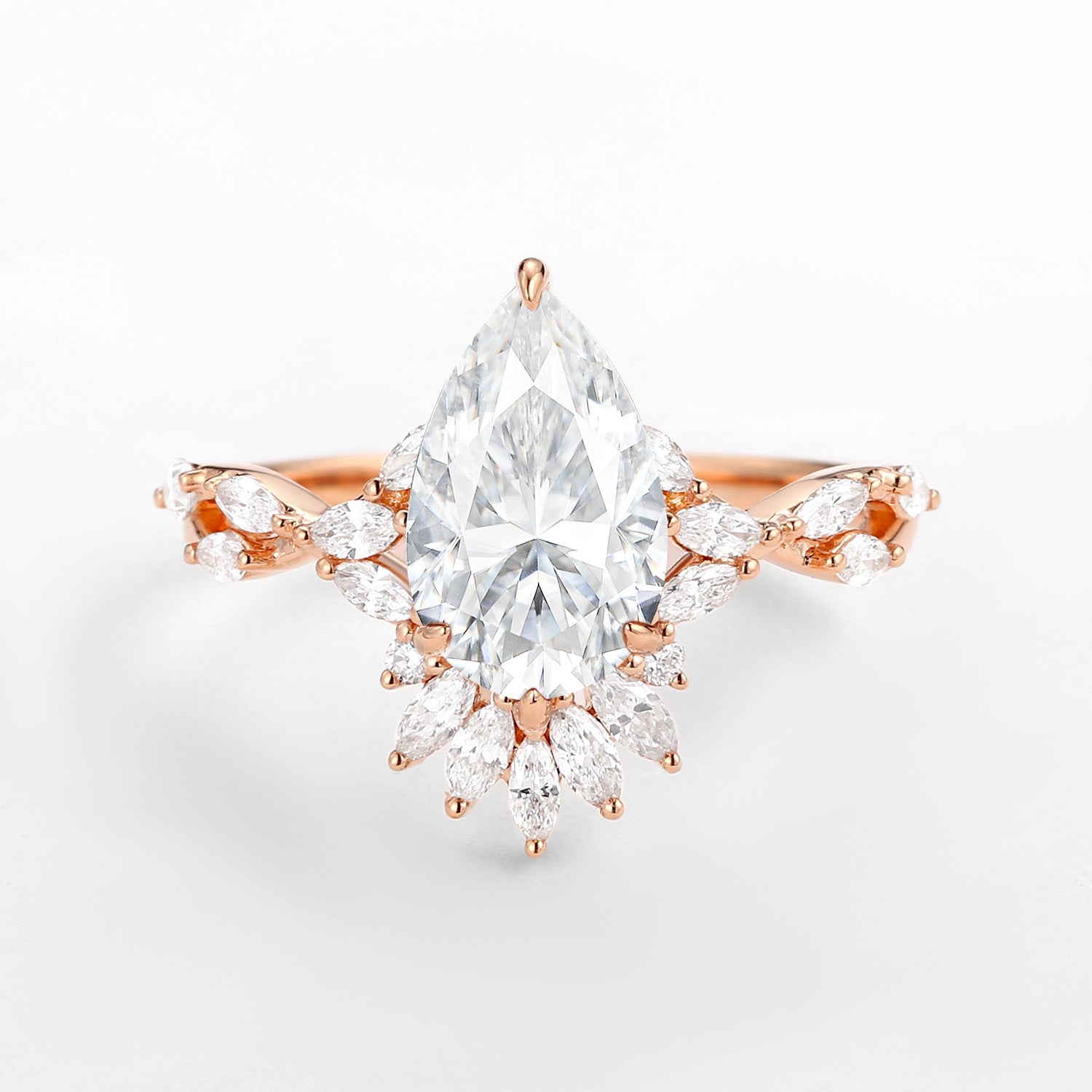 2.0ct Pear Pink Moissanite Vintage Marquise Cluster Ring - Elegant Engagement & Wedding Jewelry for Women