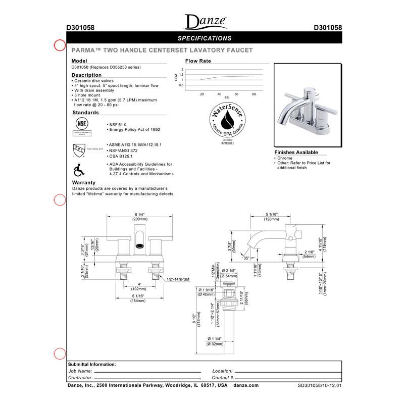 Danze Parma Chrome 2-Handle Centerset Bathroom Sink Faucet - Modern Cylindrical Design for Vanity & Powder Room Installation