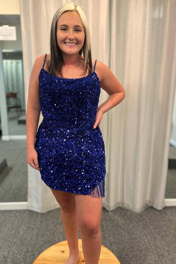 Royal Blue Plus Size Sequin Prom Dress - Mermaid Bodycon with Spaghetti Straps for Homecoming, Evening Gala & Special Occasions