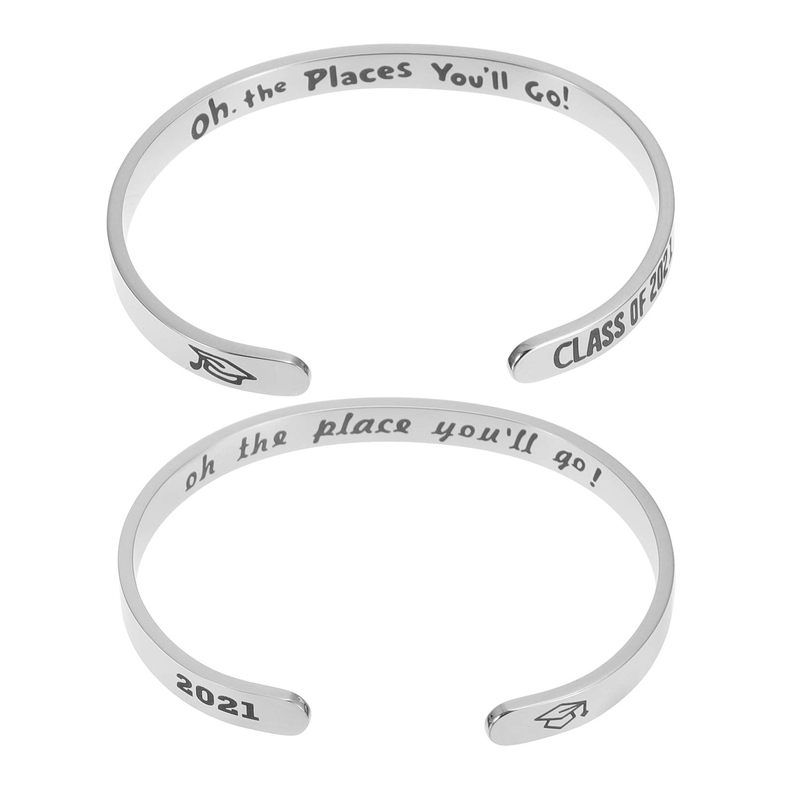 PRETYZOOM 2021 Graduation Bracelets Set of 2 - Silver & Gold Lettering Hand Jewelry for Graduates - Perfect for Graduation Ceremonies, Parties and Photo Props