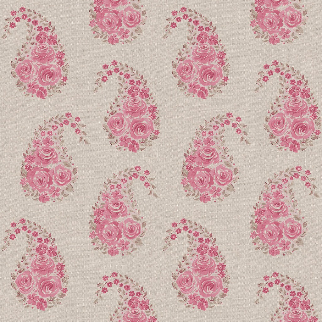 Paisley Rose Fabric - Faded Raspberry on Natural | Soft Cotton Material for Quilting, Dresses & Home Decor