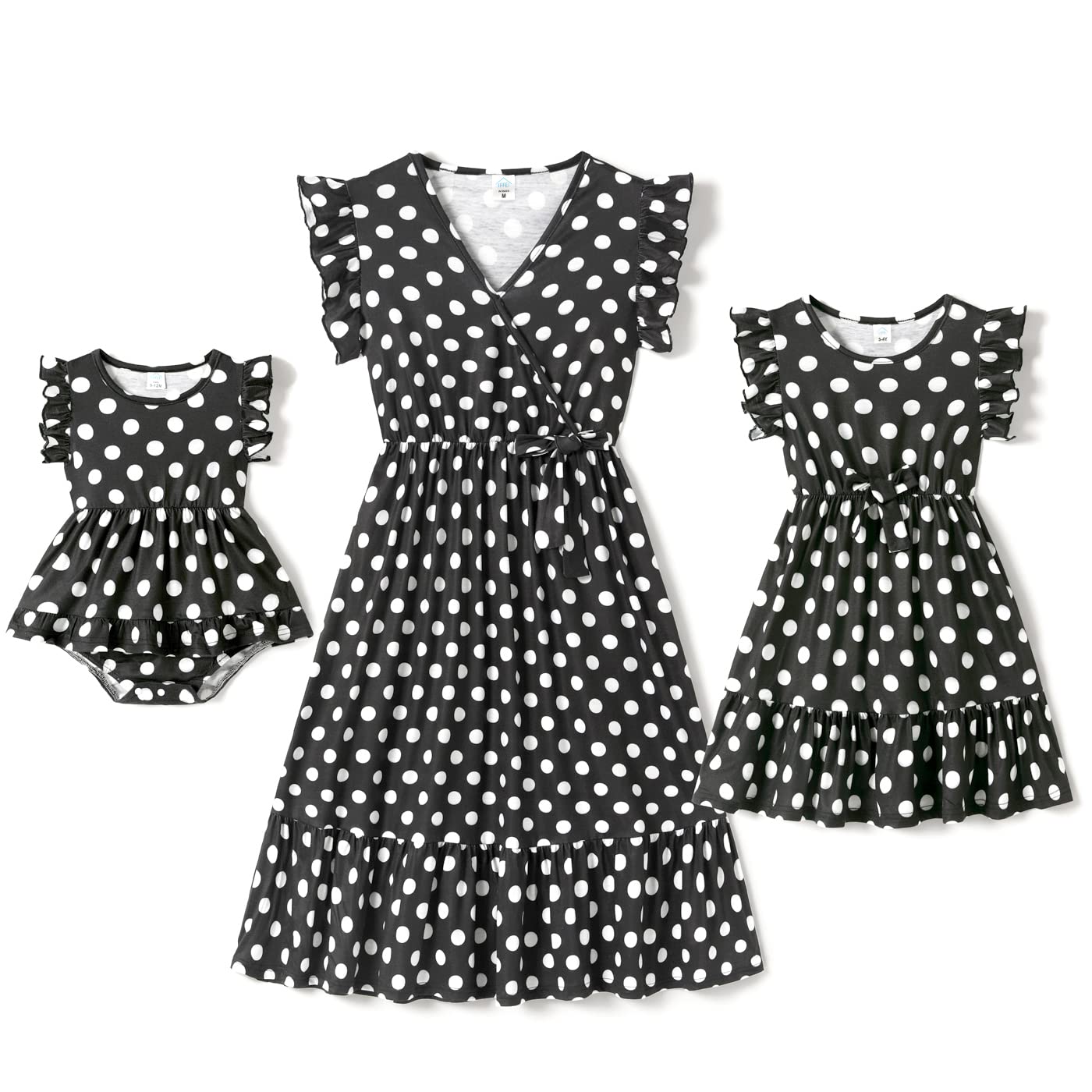 IFFEI Mommy and Me Dresses - Matching Pink Polka Dot Ruffle Flutter Sleeve Outfits for Mother and Daughter | Perfect for Family Photos, Holidays & Special Occasions
