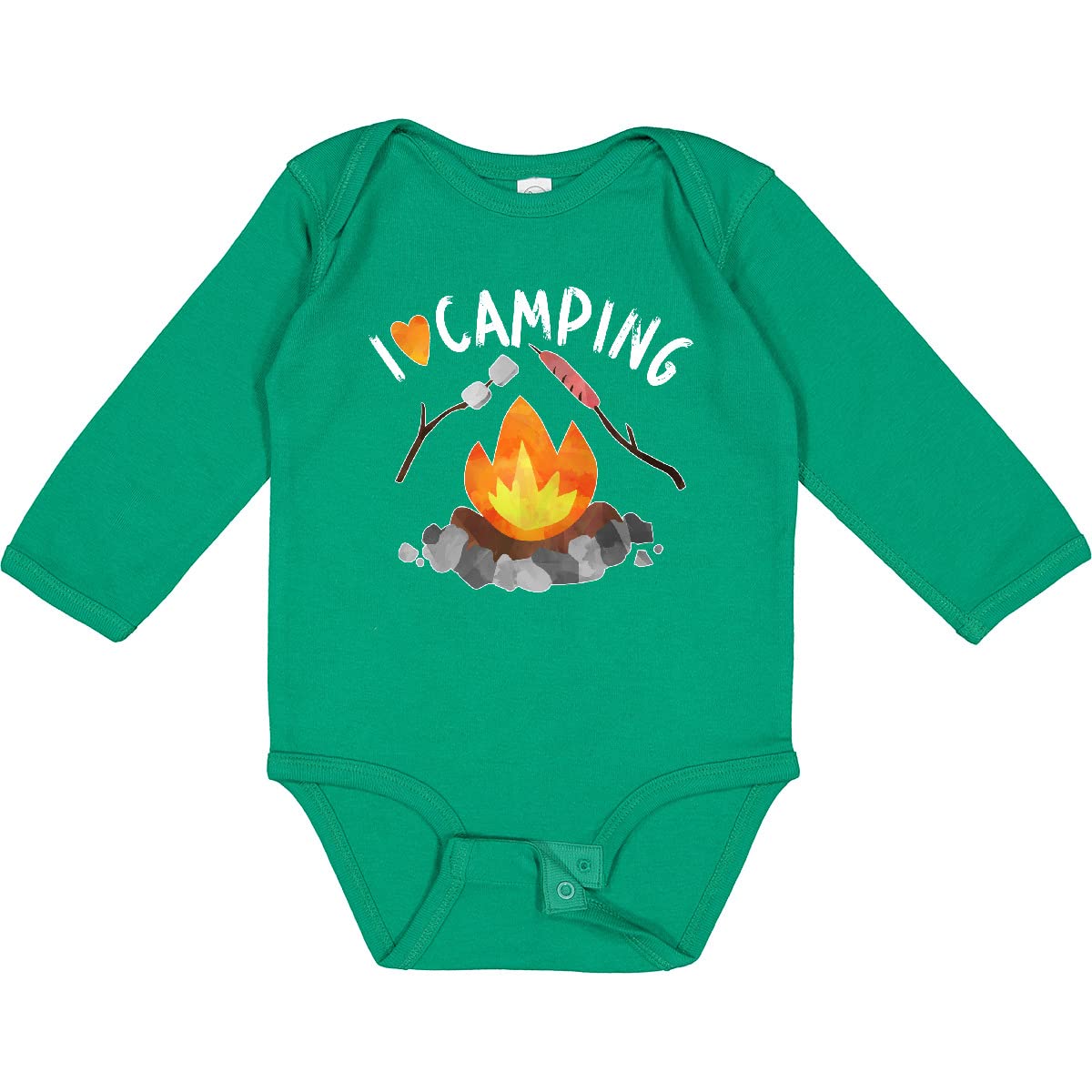 Inktastic I Love Camping Long Sleeve Baby Bodysuit - Campfire, Hot Dog & Marshmallows Print - Soft Cotton Infant Romper for Outdoor Adventures, Camping Trips & Family Photos