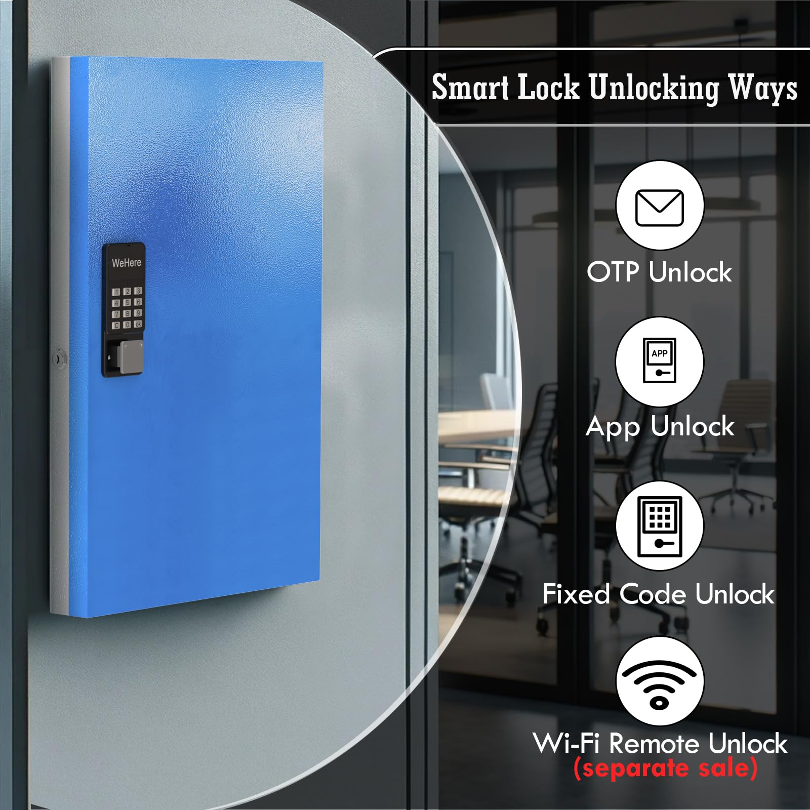 WeHere 96 Key Lock Box Wall Mount - Smart Key Cabinet with Bluetooth, Wi-Fi, One-Time Password & Fixed Code Unlock | Key Organizer Box for Car Dealers, Hotels, Offices & Real Estate Key Management | Perfect for Property Access Control & Secure Key Storage