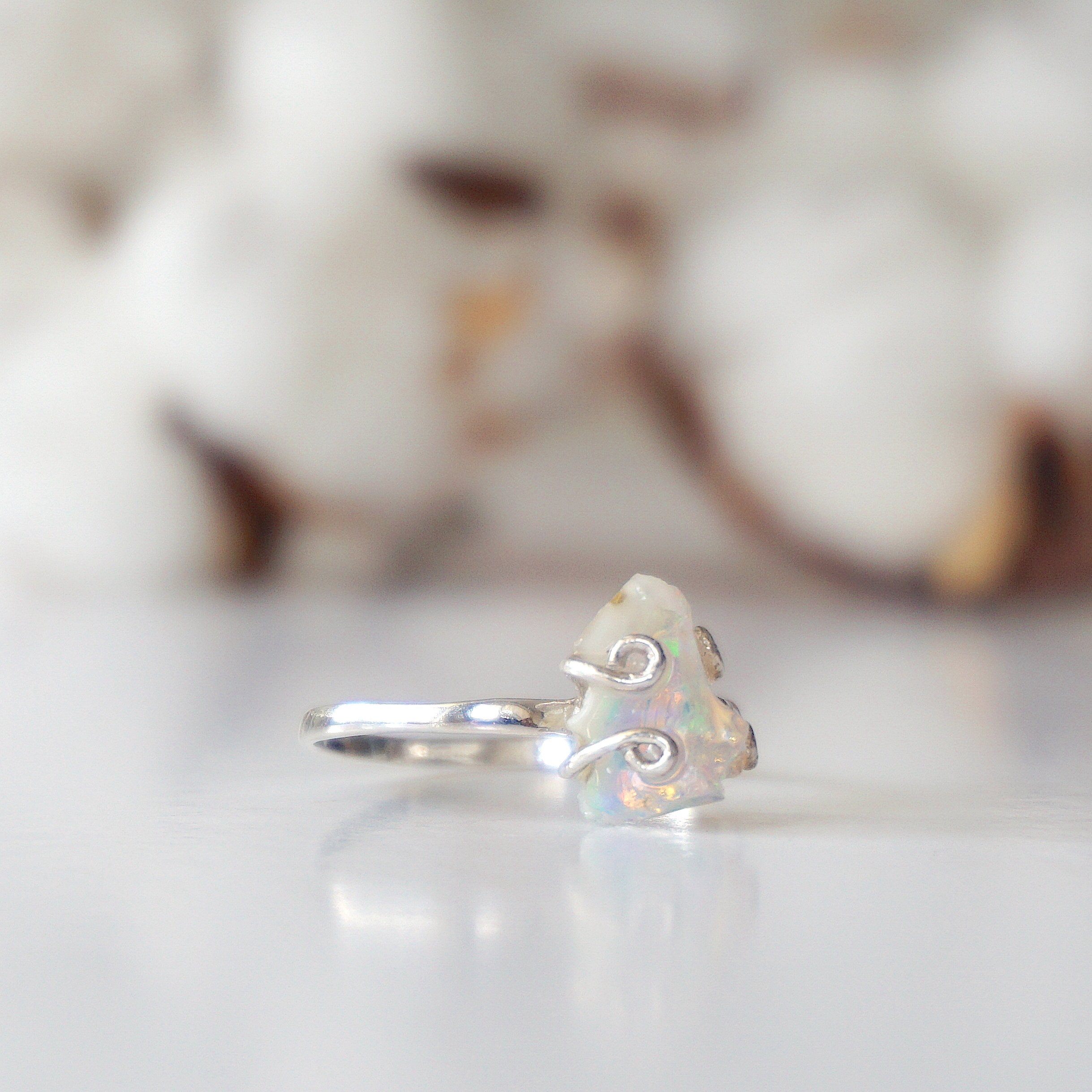 Fire Opal Sterling Silver Adjustable Ring for Women - Handmade Gemstone Jewelry for Everyday Wear & Special Occasions
