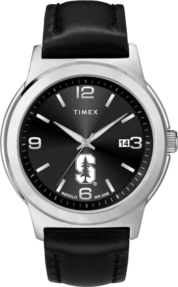 Timex Men's Stanford University Watch - Black Leather Band, Analog Quartz Movement, Water Resistant - Perfect for College Students, Alumni & Casual Wear
