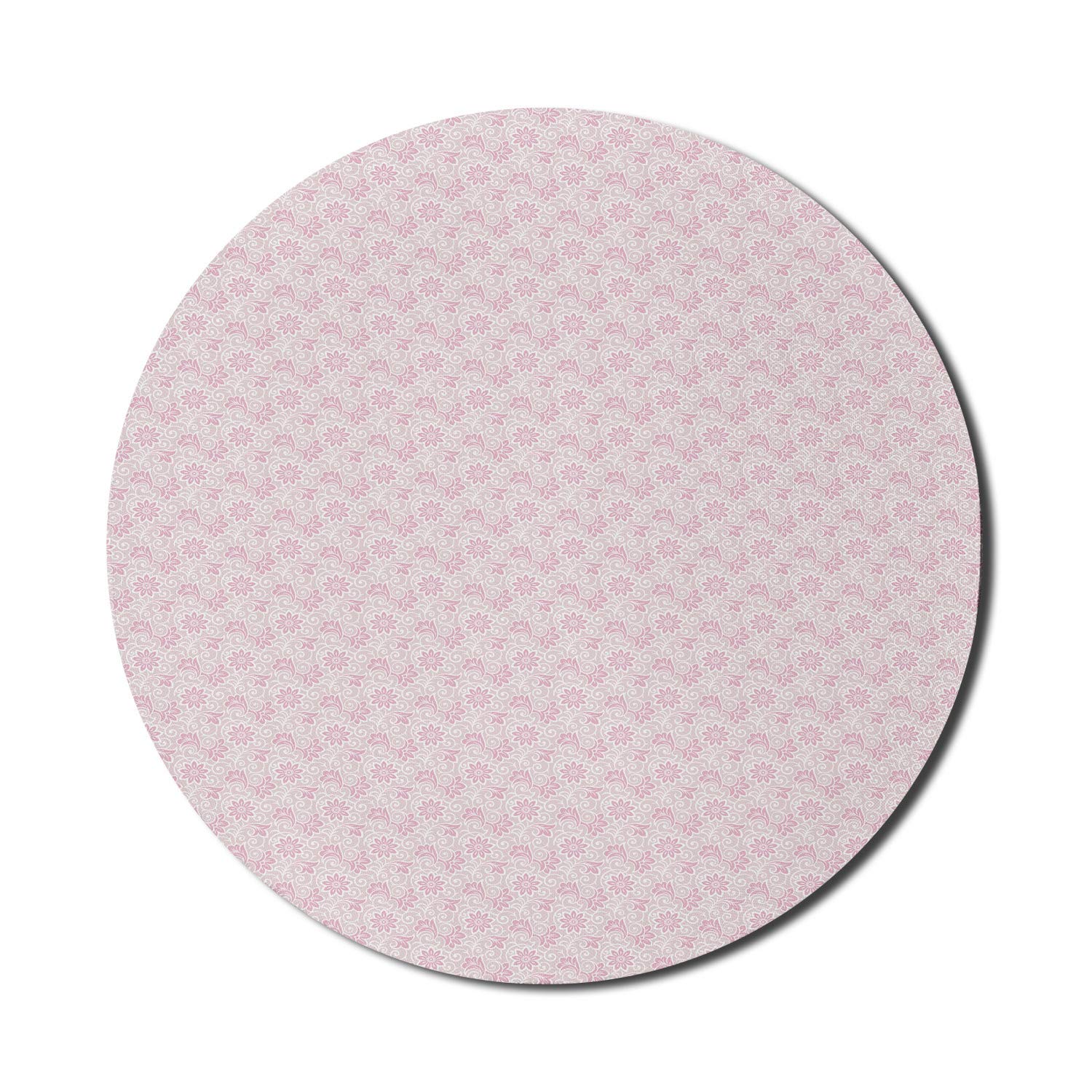 Ambesonne Floral Computer Mouse Pad - Round Non-Slip Rubber Gaming Mousepad with Ornamental Damask Petal Design, 8 Inch Blush Rose - Perfect for Office, Gaming & Home Workspace Decor