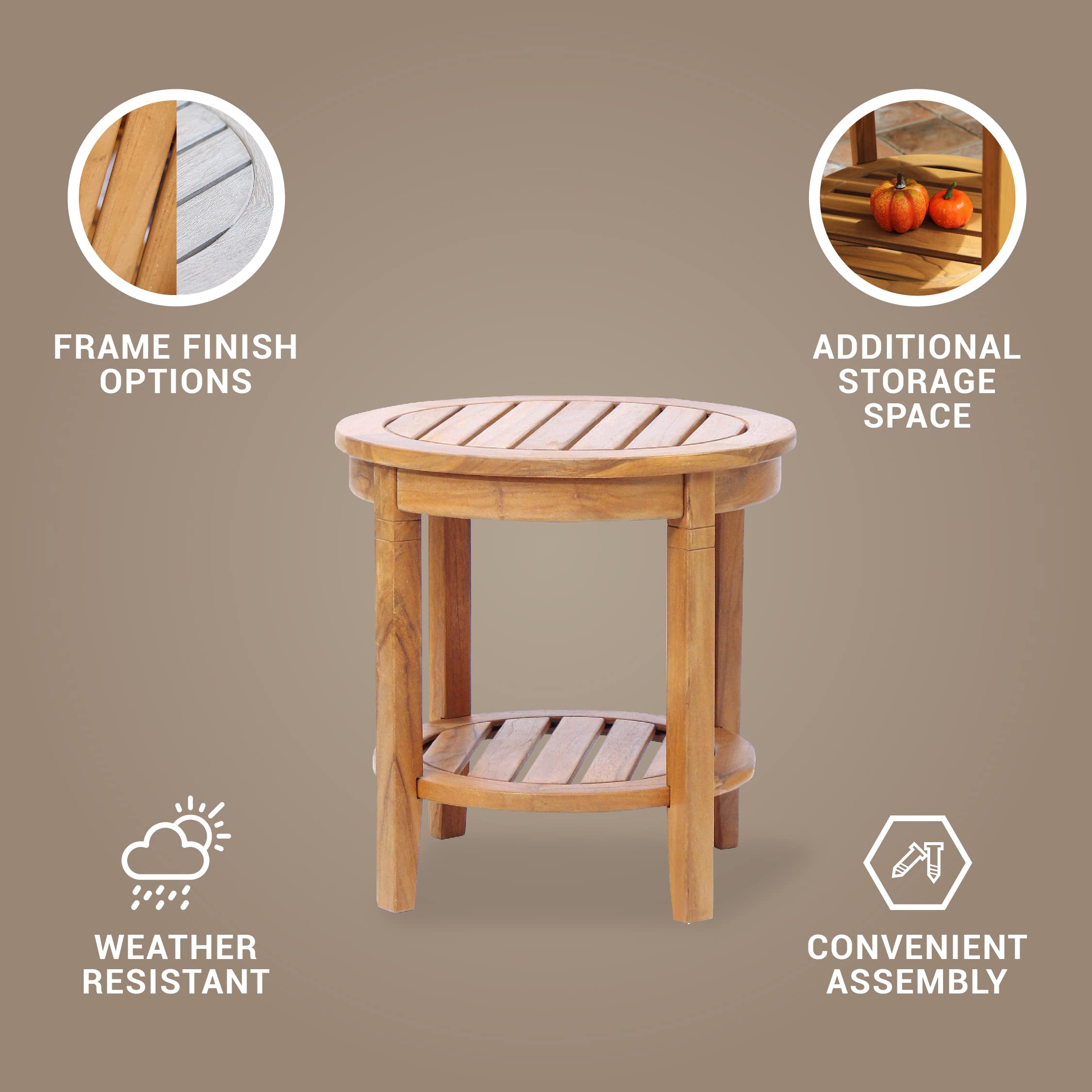 Premium Indonesian Teak Arie Outdoor Round Side Table - Natural Teak Finish - Durable & Weather-Resistant - Perfect for Patio, Garden, Poolside & Deck Decor