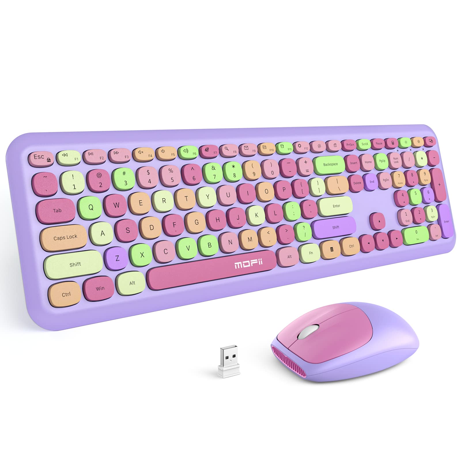 MOFII Wireless Keyboard and Mouse Combo - 2.4G Silent Slim Full-Size Ergonomic Set for PC, Laptop, MacBook (Purple) | Perfect for Home Office, Gaming & Productivity Workstations
