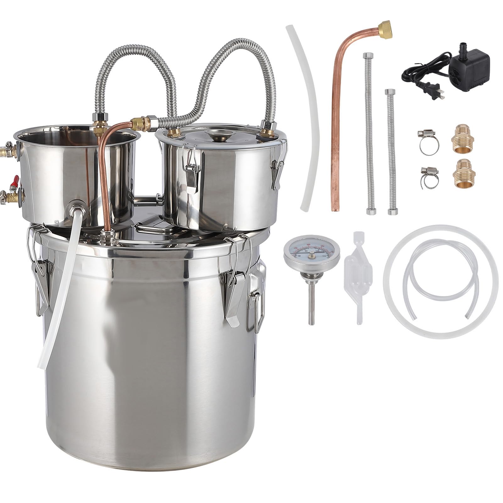 GARVEE 3 Gallon Double Chilled Alcohol Still - Stainless Steel Home Distilling Kit with Copper Tubing & Built-in Thermometer | Multi-Purpose 3 Pot Distiller for Whiskey, Brandy, Moonshine | Perfect for Home Brewing, DIY Spirits & Craft Distillation