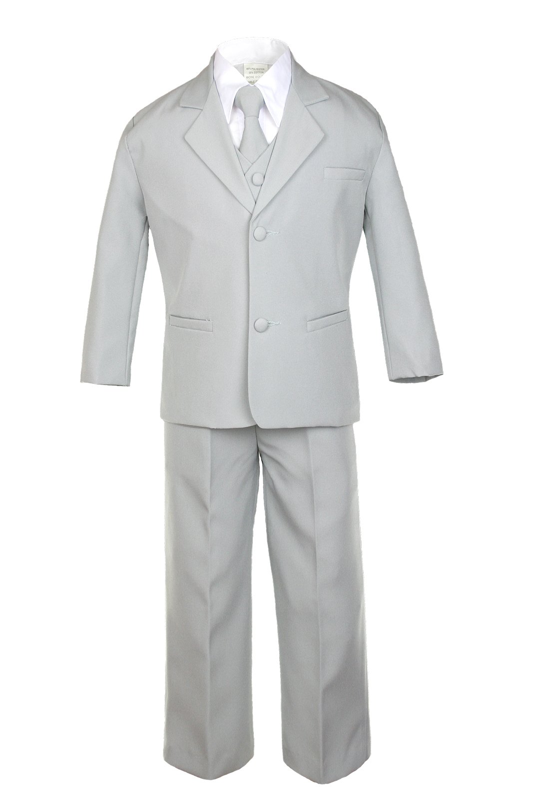 6-Piece Boys Gray Vest Tuxedo Suits Set with Satin Dark Gray Necktie - Formal Wear for Baby, Toddler & Teen - Perfect for Weddings, Parties & Special Occasions
