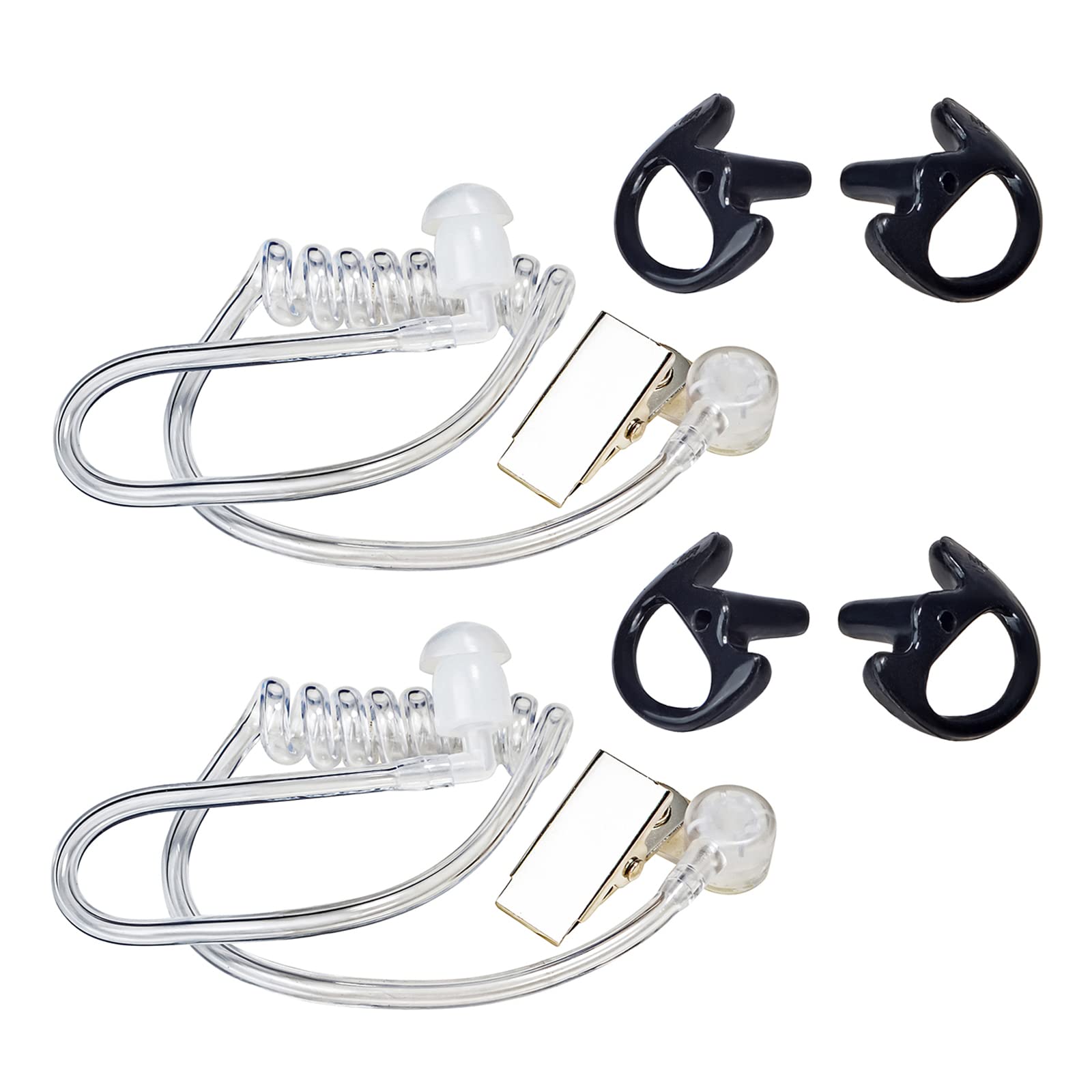 HYSHIKRA 2-Pack Replacement Covert Acoustic Air Tube Earpiece with Earbud Earmold - Compatible with Retevis, Motorola, Kenwood & Baofeng Walkie Talkies - Includes Clip & Security Headset (Black, Medium) - Ideal for Security Guards, Event Staff & Construction Workers
