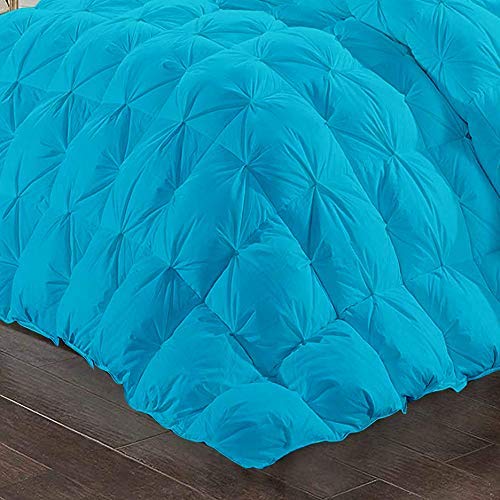 600 GSM All-Season 3-Piece Quilted Pinch Pleated Comforter Set - 100% Cotton Fluffy Duvet Insert with 2 Pillowcases (Full/Queen, Turquoise Blue) | Ultra Soft Bedding for Cozy Winter Nights & Breathable Summer Comfort