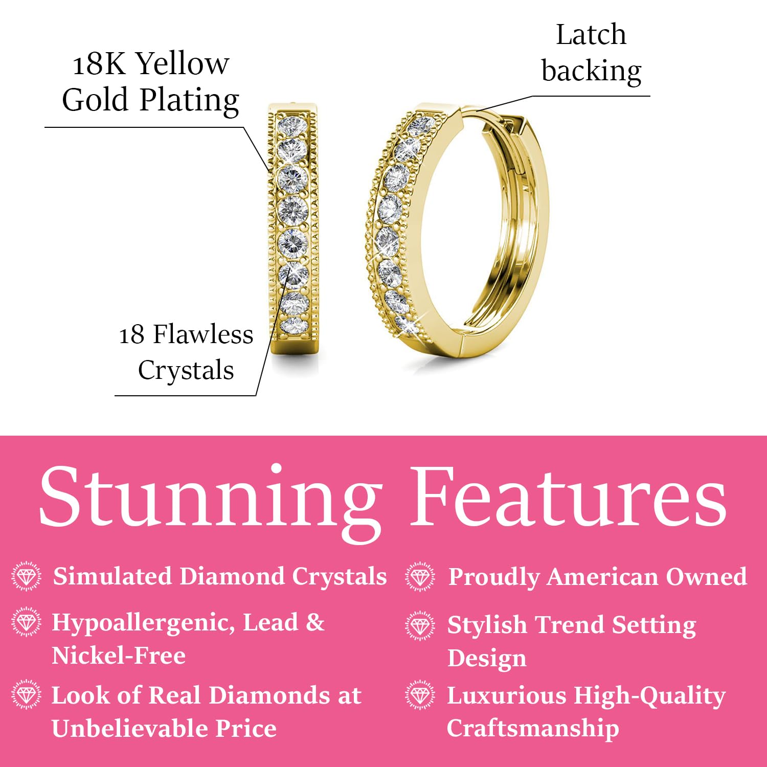 Cate & Chloe Lydia 18K White Gold Hoop Earrings with Swarovski Crystals | Elegant Silver Hoop Earrings for Women | Sparkling Round Hoops Jewelry Gift for Her | Perfect for Parties, Weddings & Everyday Wear