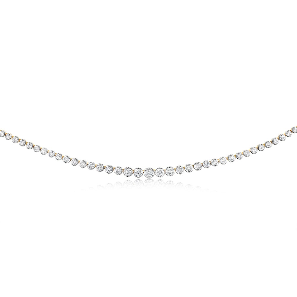 14ct Yellow Gold 10 Carat Diamond Necklace with 111 Brilliant Cut Diamonds - 43.5cm Elegant Chain for Weddings, Anniversaries & Special Occasions