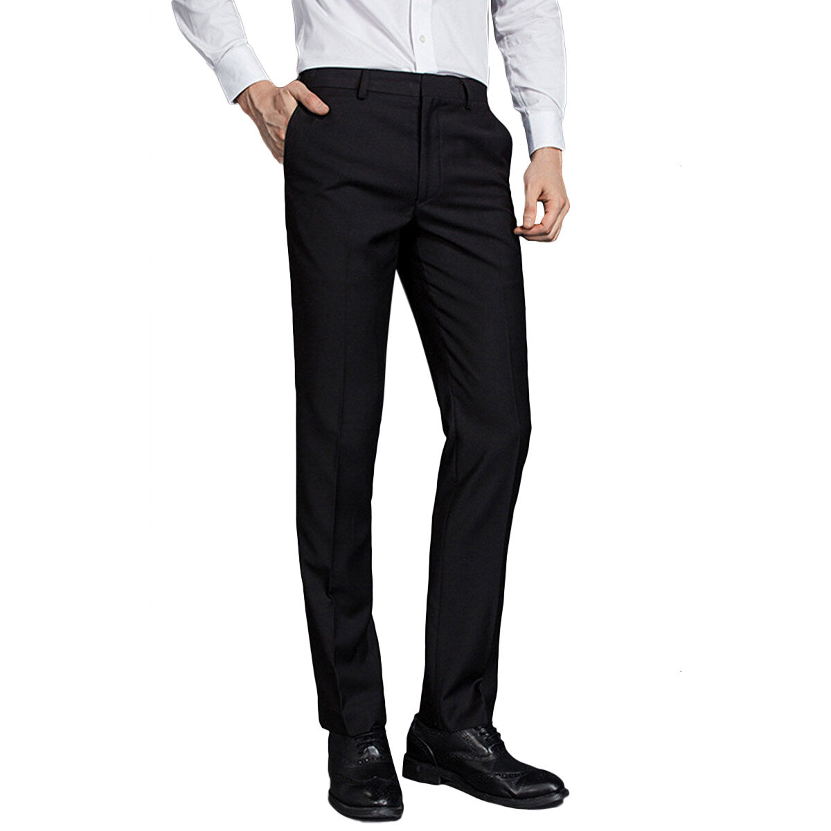 Men's Classic Slim Fit Stretch Dress Pants - Comfortable Flat Front Office & Business Chinos for Work, Wedding & Formal Occasions