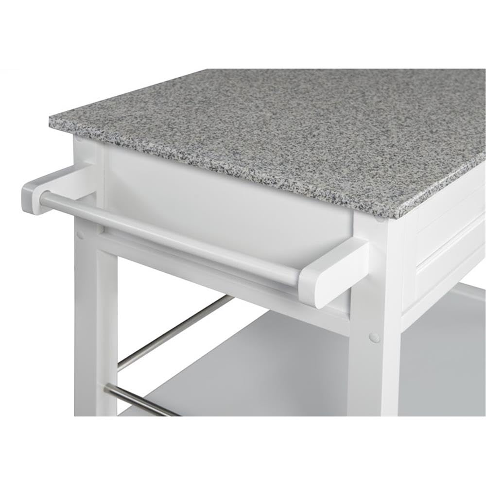 Pemberly Row White Transitional Wood Kitchen Cart with Granite Top - Perfect for Small Spaces, Kitchen Storage & Serving Buffet Style
