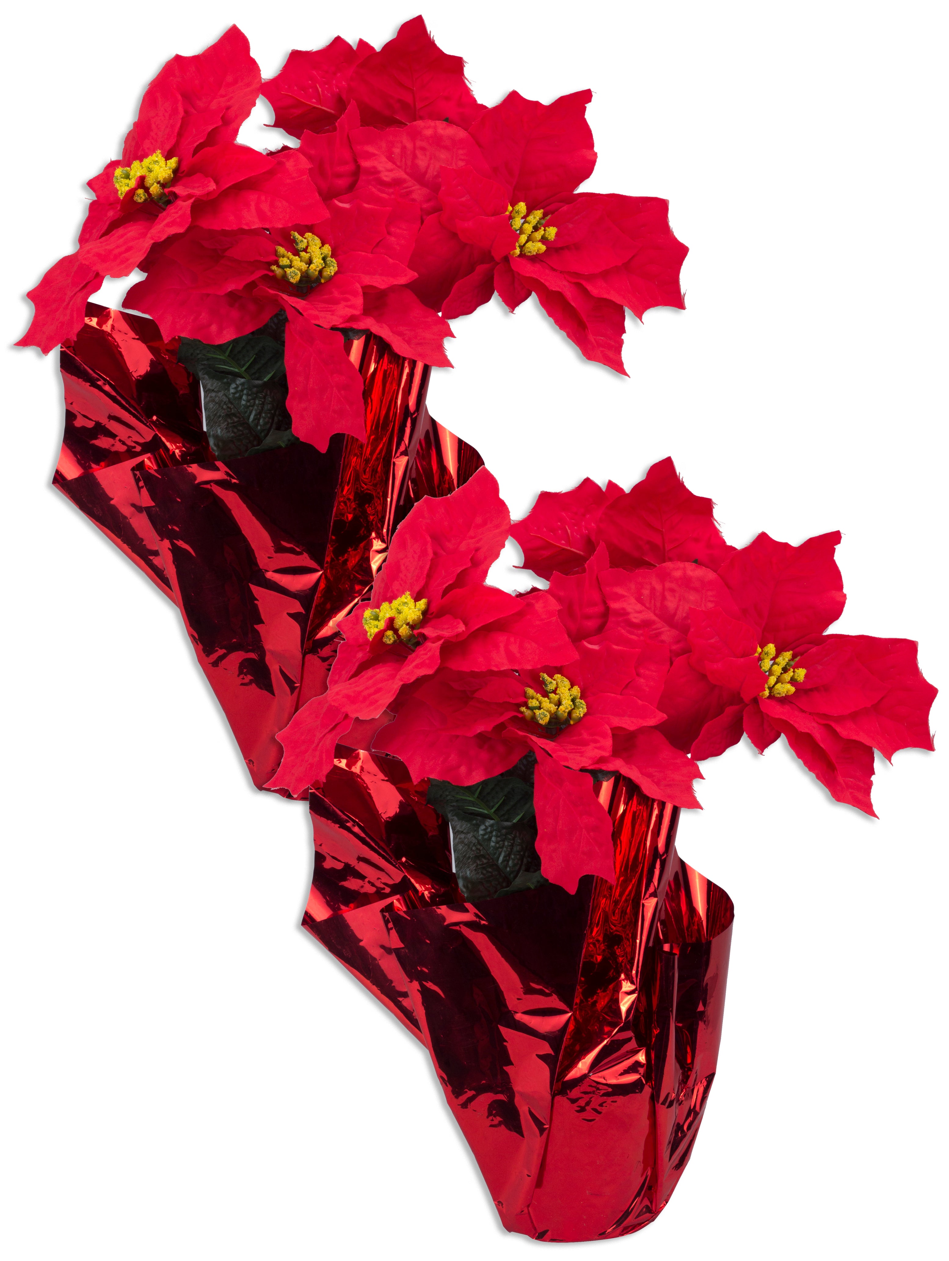 2 Pack Artificial Poinsettia Christmas Flowers in Red Decorative Pot - Perfect for Holiday Home Decor, Table Centerpieces, and Festive Gift Giving