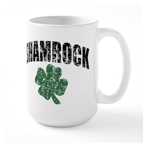 White - Shamrock Distressed Large Mug