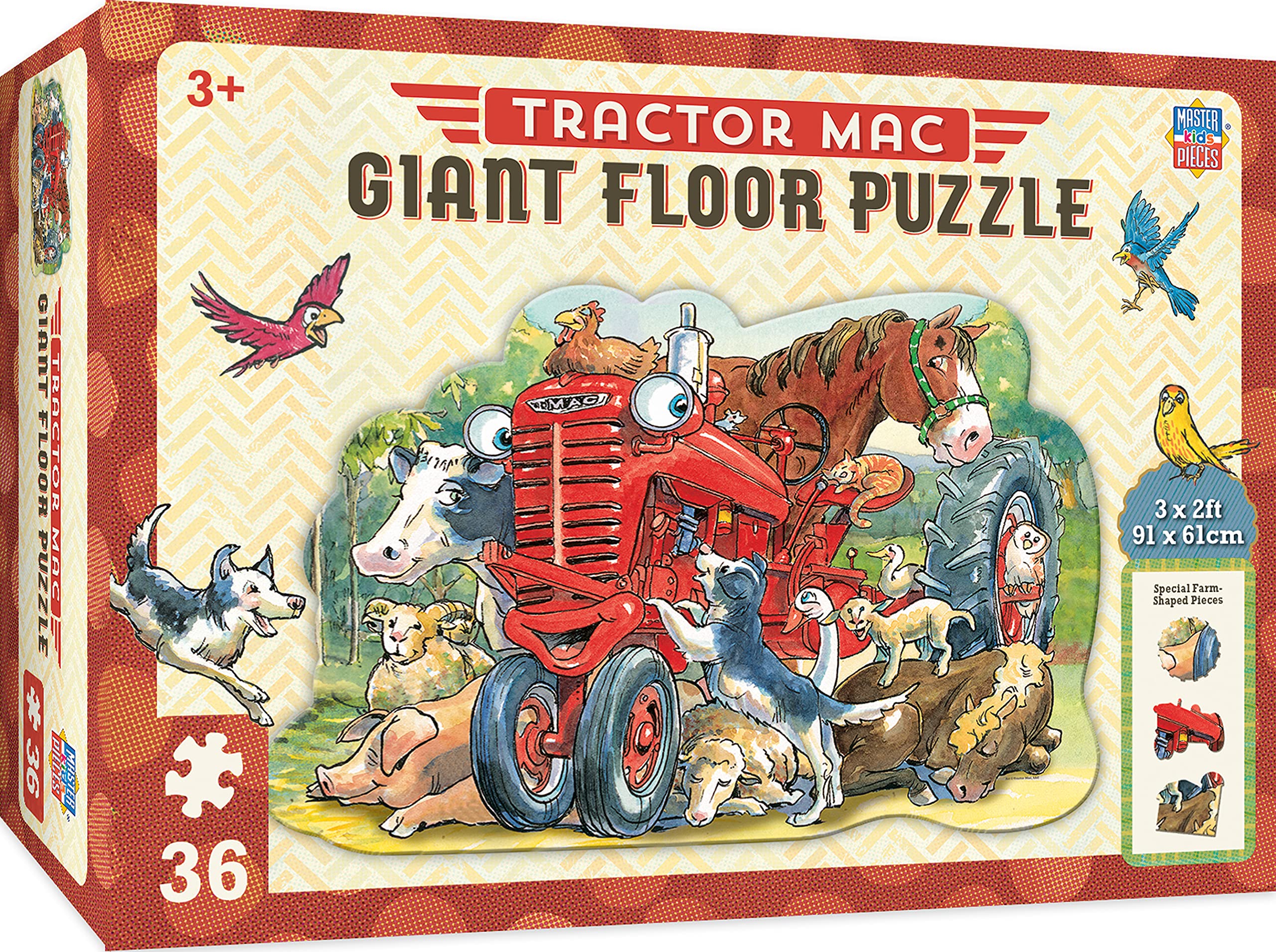MasterPieces Jumbo 36-Piece Floor Puzzle for Kids - Tractor Mac Farm Shaped Jigsaw Puzzle (3ft x 2ft) - Educational Farm Animal Toy for Toddlers & Preschoolers - Perfect for Playrooms, Classrooms & Family Game Nights