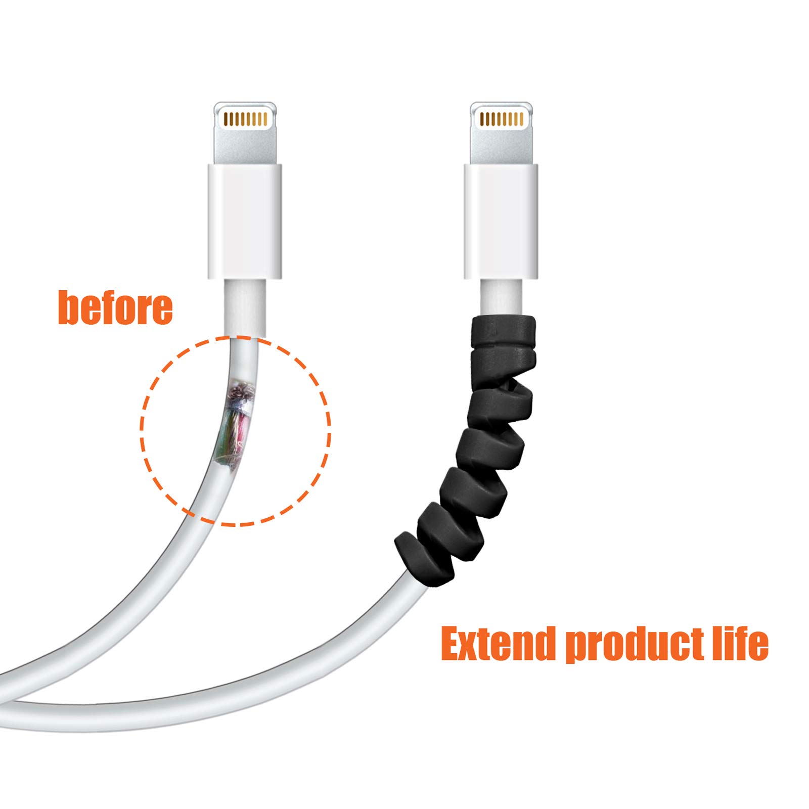 **Jetec 24-Pack Silicone Charger Cable Protectors - Flexible Spiral Wire Saver for USB, Headphones, Laptops, Earphones & Cell Phones - Durable Black Cable Wrap Accessories for Home, Office & Travel**
