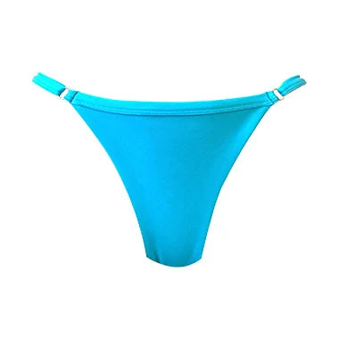 Brazilian Thong Bikini Bottom - Solid Turquoise Blue - High Waisted Cheeky Swimwear for Beach, Pool & Vacation