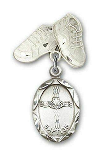 Christian World Sterling Silver Badge Shoe Pin with Round Baptism Charm - 3/4 Inch Religious Jewelry (vbn-fh-4689) - Perfect for Baptism Gifts, Church Events & Faith-Based Accessories