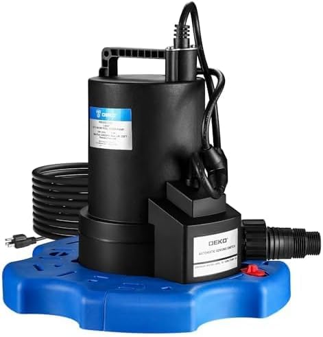 DEKOPRO 1/4 HP 3000GPH Automatic Pool Cover Pump - Submersible Water Removal Pump with Auto On/Off Switch for Swimming Pools, Hot Tubs, Ponds - Durable Blue & Black Design for Year-Round Protection & Easy Maintenance