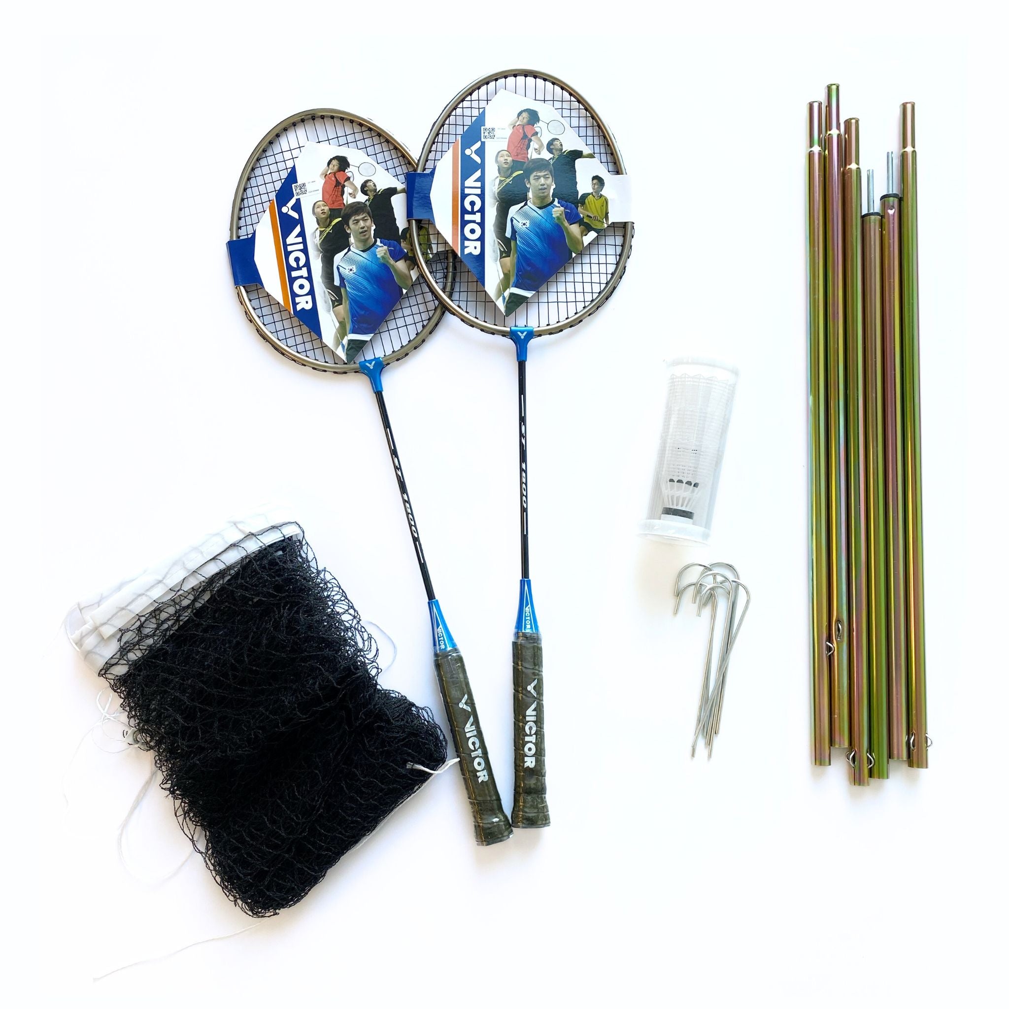 Victor ST1800 Portable Outdoor Badminton Set - Lightweight Racket & Shuttlecock Kit for Backyard, Beach, Park & Family Fun Activities