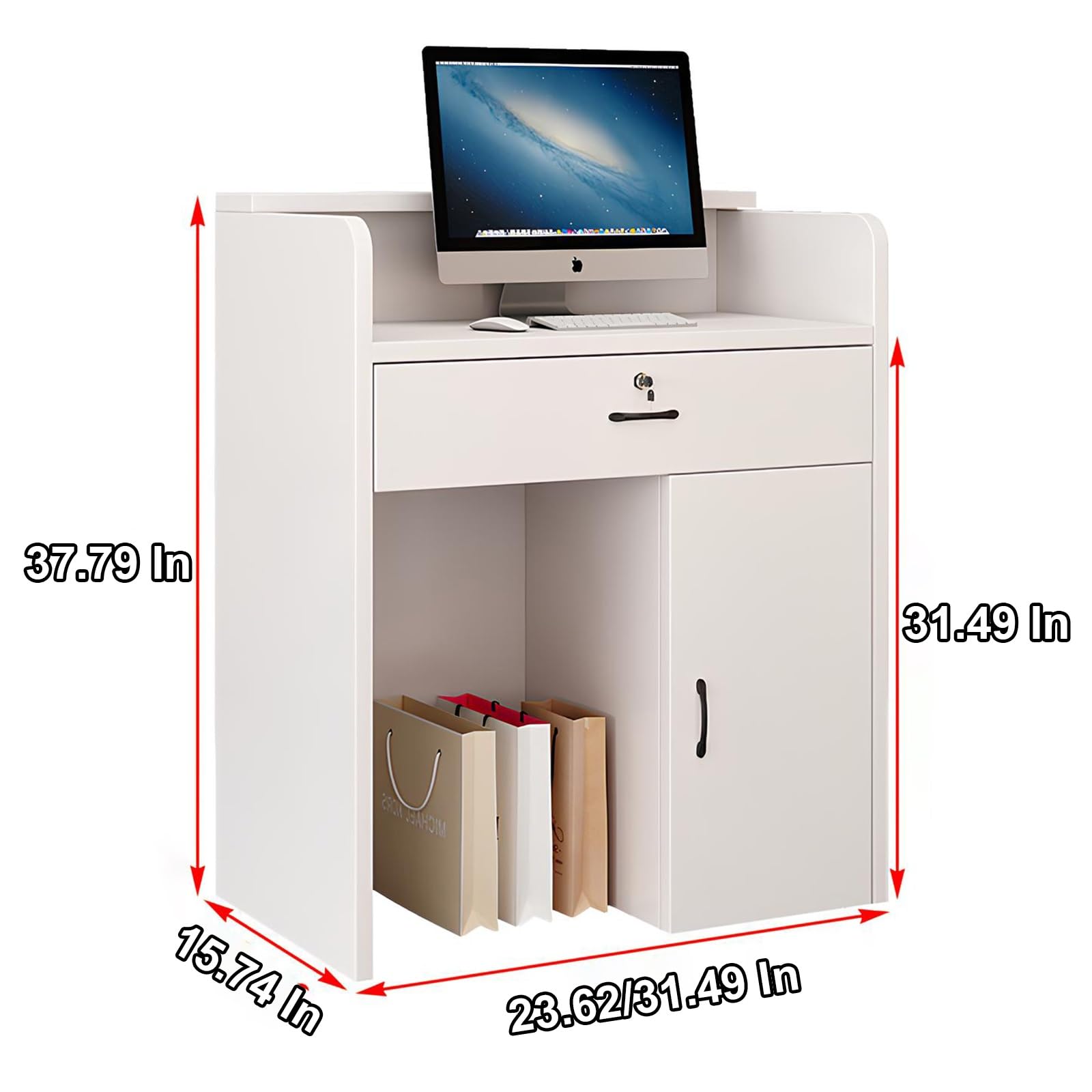 Small Wooden Reception Desk with LED Lights & Lockable Drawer - Modern Front Counter for Offices, Churches, Classrooms & Lecterns (Black, Compact Size) | Perfect for Professional Spaces, Worship Centers & Educational Settings